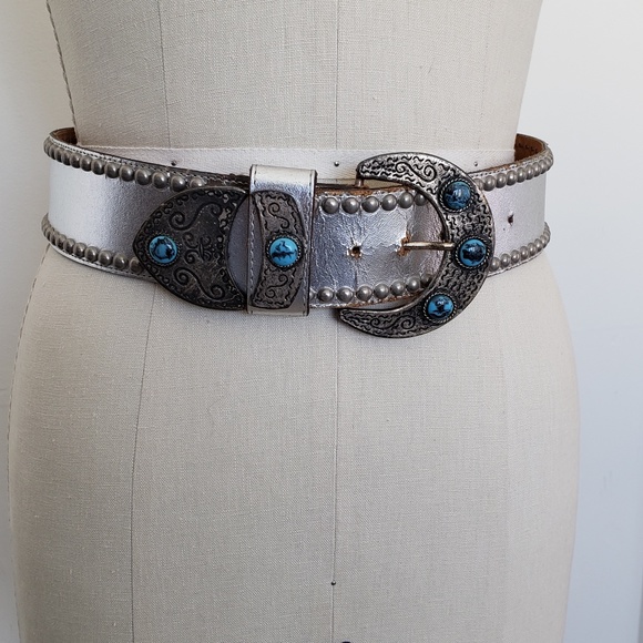 Vintage silver turquoise studded moon belt - Picture 8 of 8